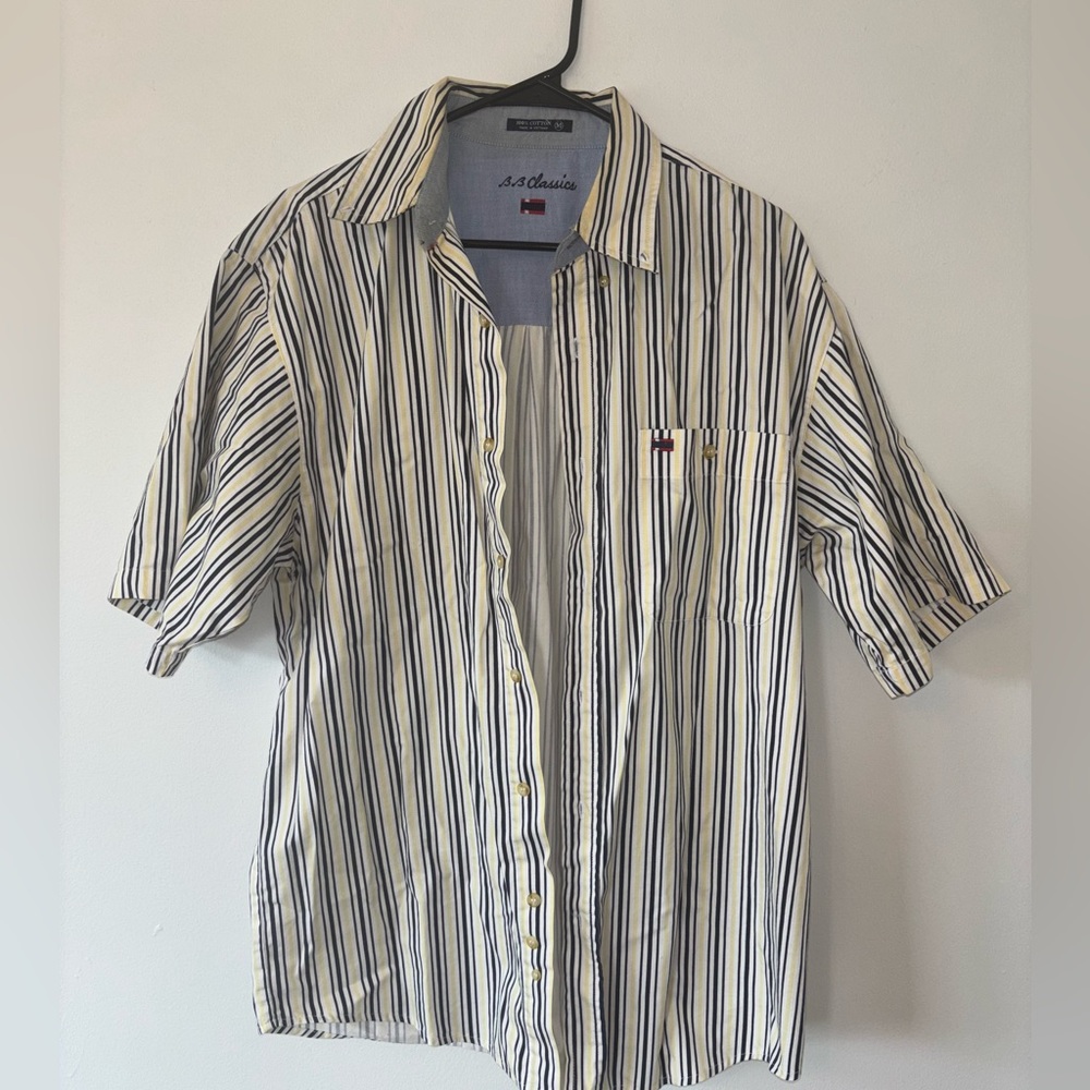 BB Classics 100% Cotton Striped Short Sleeve Button Down Size Medium